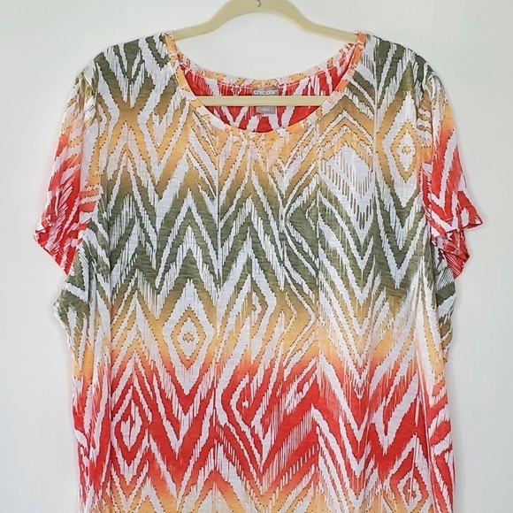 Chico's Zenergy Ikat Print Top Size 16/18 Crushed Fabric Shirt Tunic - Picture 4 of 12